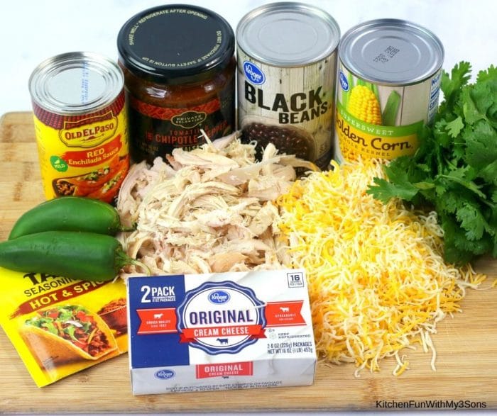 Ingredients for chicken enchilada dip