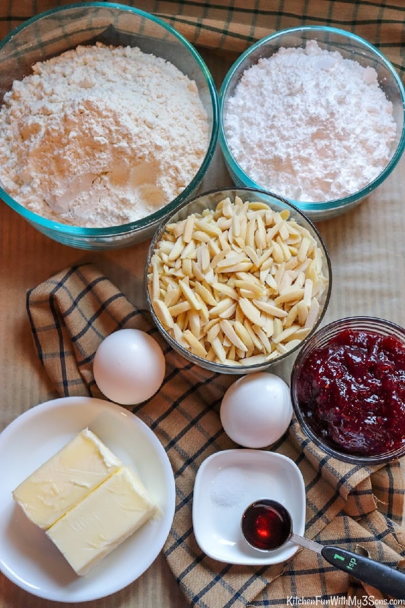 Ingredients for making raspberry linzer cookies
