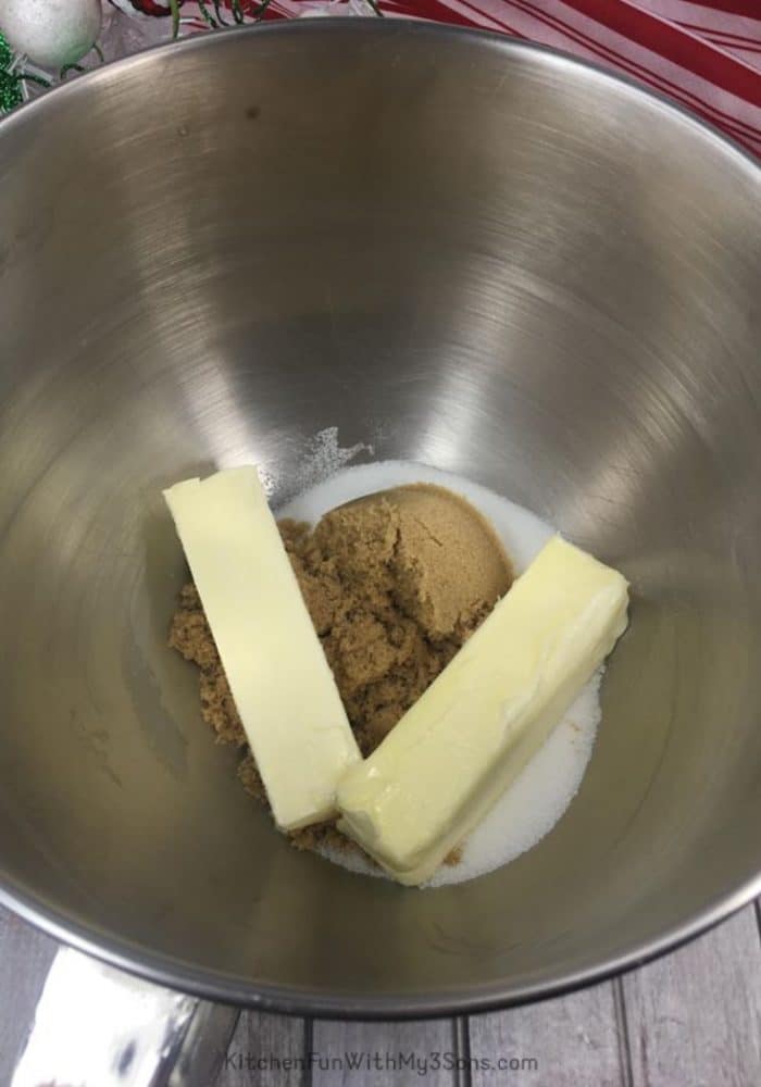 Mixing bowl with dry ingredients for chocolate thumbprint cookies