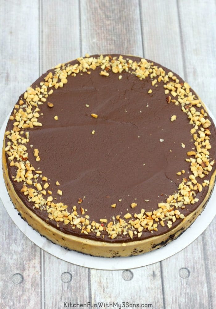 Overhead picture whole pb cheesecake with chocolate