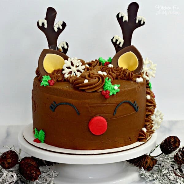 A Reindeer Cake with bright red and green layers is one of the most fun and festive Christmas cakes ever!