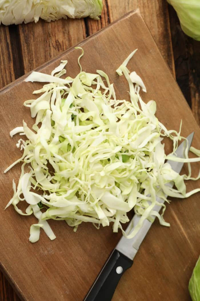 Chopped cabbage on a cutting board