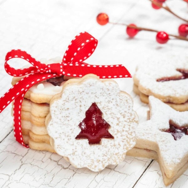 Christmas Jam Cookies wrapped in a bow
