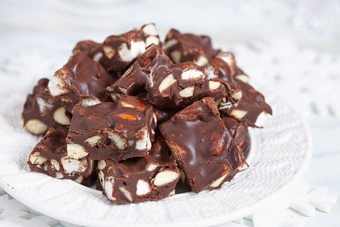 Rocky Road Fudge with Marshmallows and Nuts