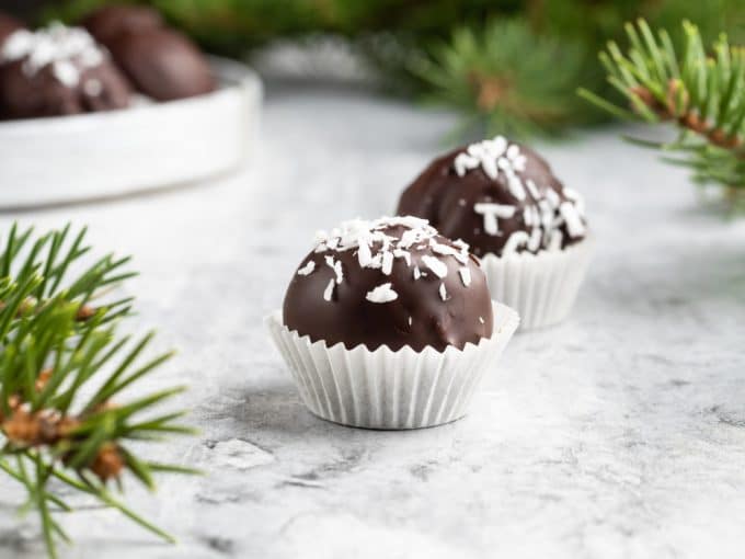 Chocolate Coconut Balls in mini Cupcake Liners