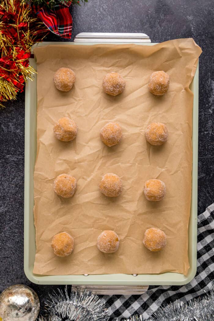 Gingersnap Cookies balls ready to be baked