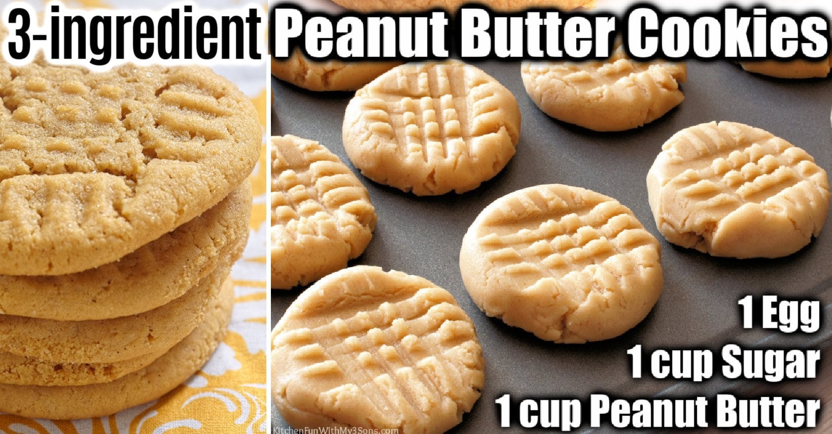 3 Ingredient Peanut Butter Cookies [kitchenfunwithmy3sons.com]