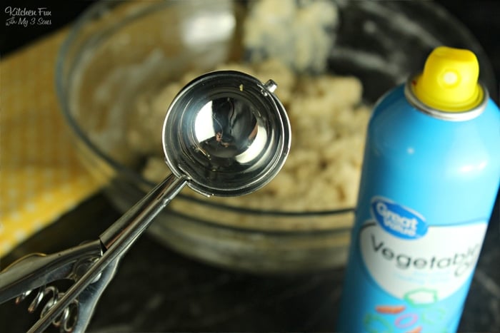 cookie scoop and cooking spray