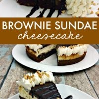 Brownie sundae cheesecake with chocolate ganache and homemade whipped cream.