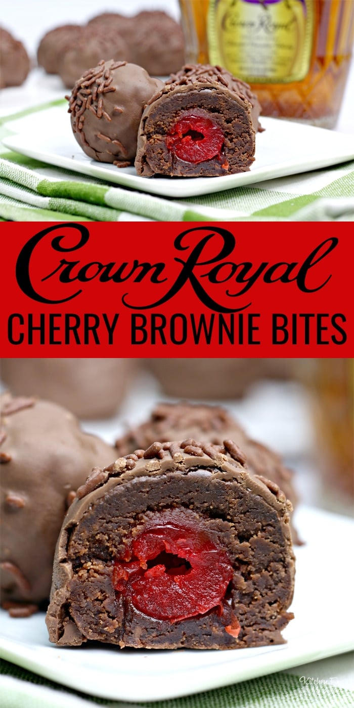 Chocolate Brownie Cherry Bombs have a hidden surprise inside: a Crown Royal Whisky soaked cherry. It's a yummy adult treat is perfect for Valentine's Day.