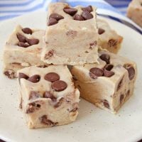 chocolate chip cookie dough fudge on a plate