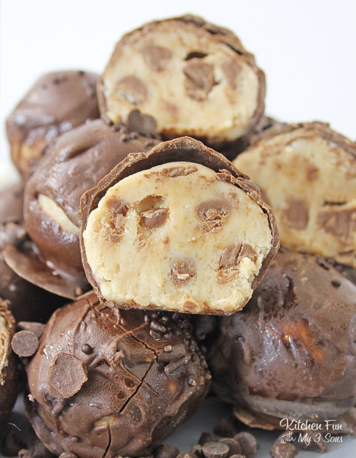 Chocolate Chip Cookie Dough Truffles is the best dessert ever for those of us that love eating cookie dough right out of the container!