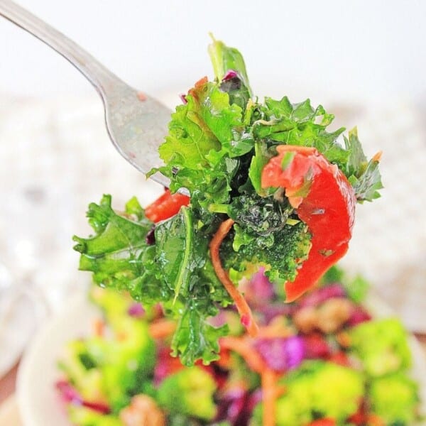 upclose bite of healthy salad