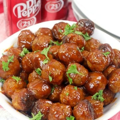 Dr Pepper Instant Pot Meatballs in a white bowl