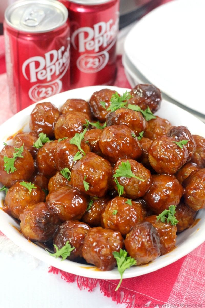 Dr Pepper Instant Pot Meatballs in a white bowl