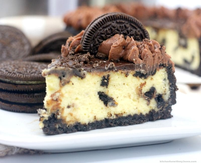 A slice of Instant Pot Oreo Cheesecake