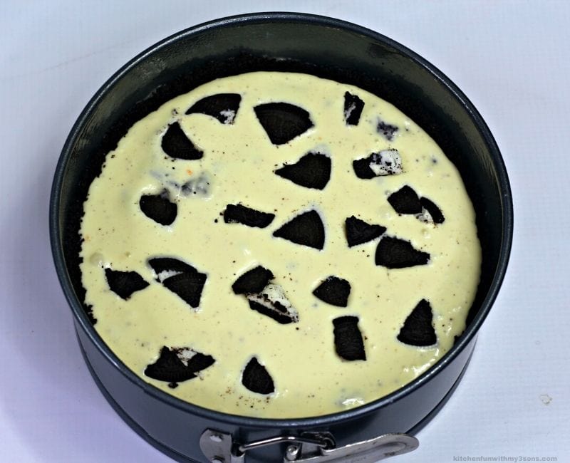 cheesecake batter in a spring form pan