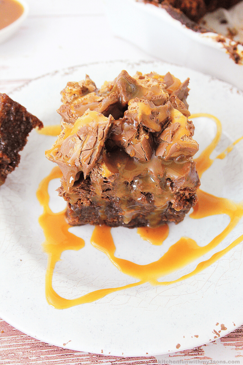 Caramel Brownies on a white plate