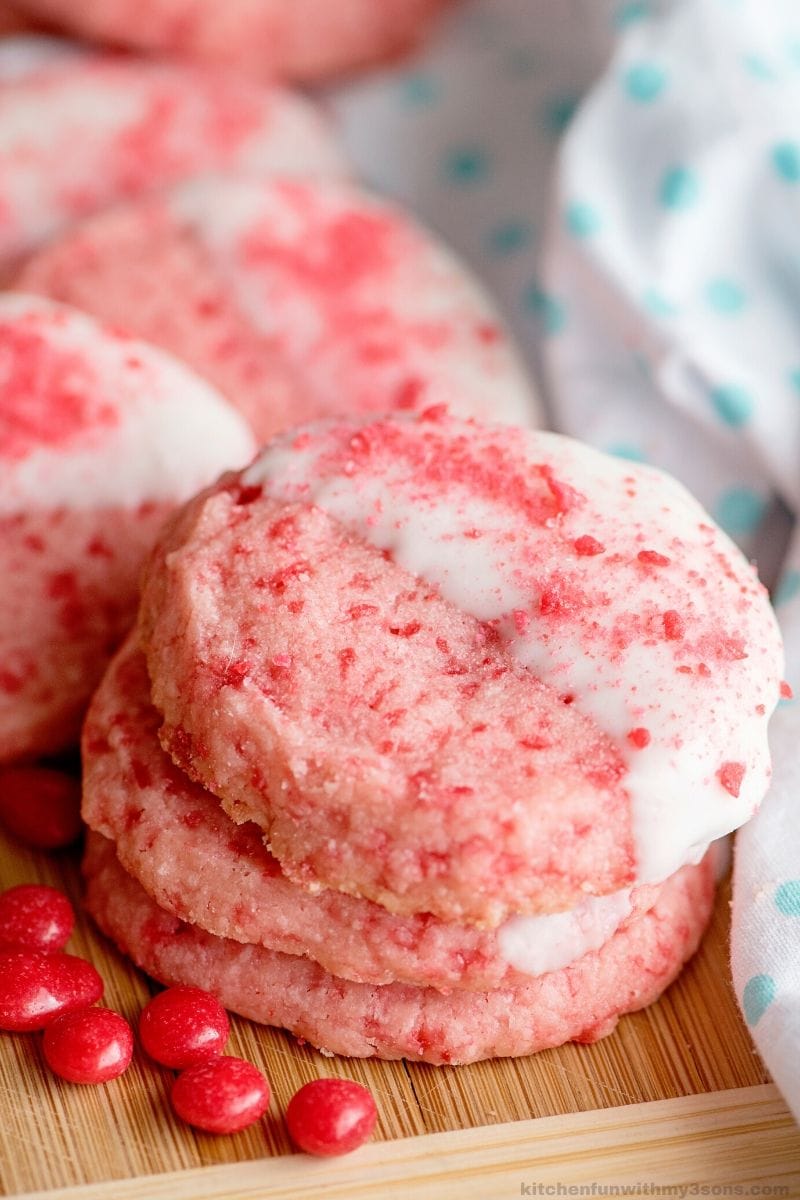 red hot cookies with dipped in white chocolate