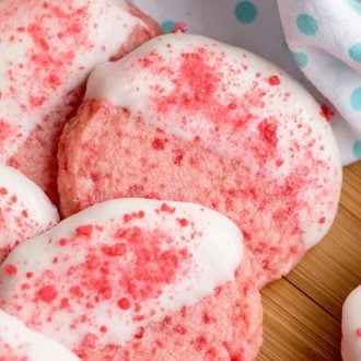 red hot cookies with dipped in white chocolate