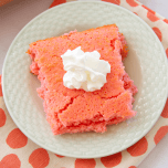 strawberry soda cake on a white plate