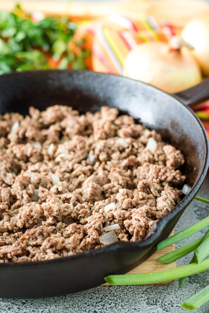 ground beef in a pan