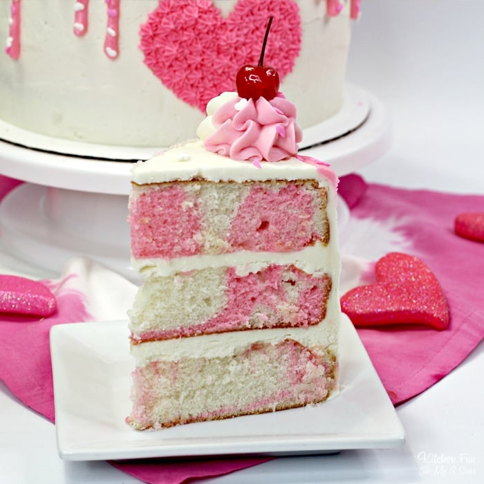 Red and White Valentine's Day Cake with Mini Hearts - Curly Girl Kitchen