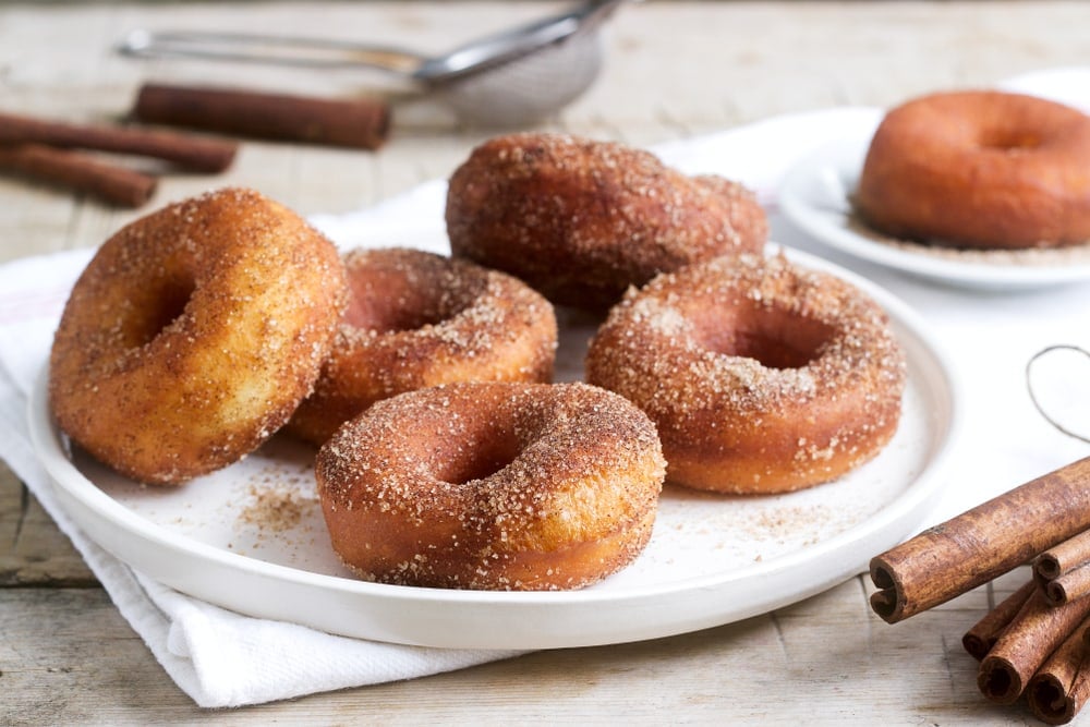 Cinnamon Sugar Donuts on a white plate