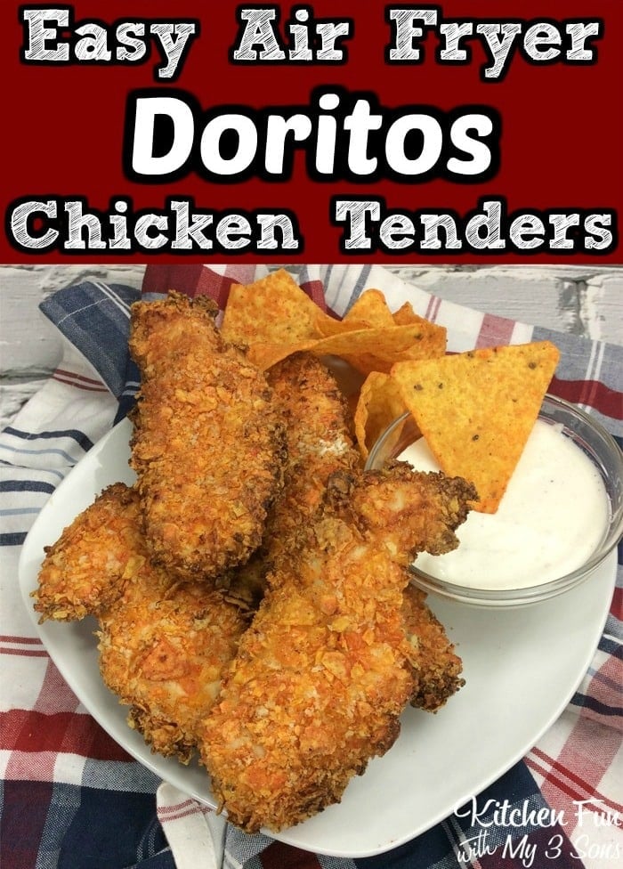 Air Fryer Doritos Chicken Tenders on a plate with a little dish of ranch