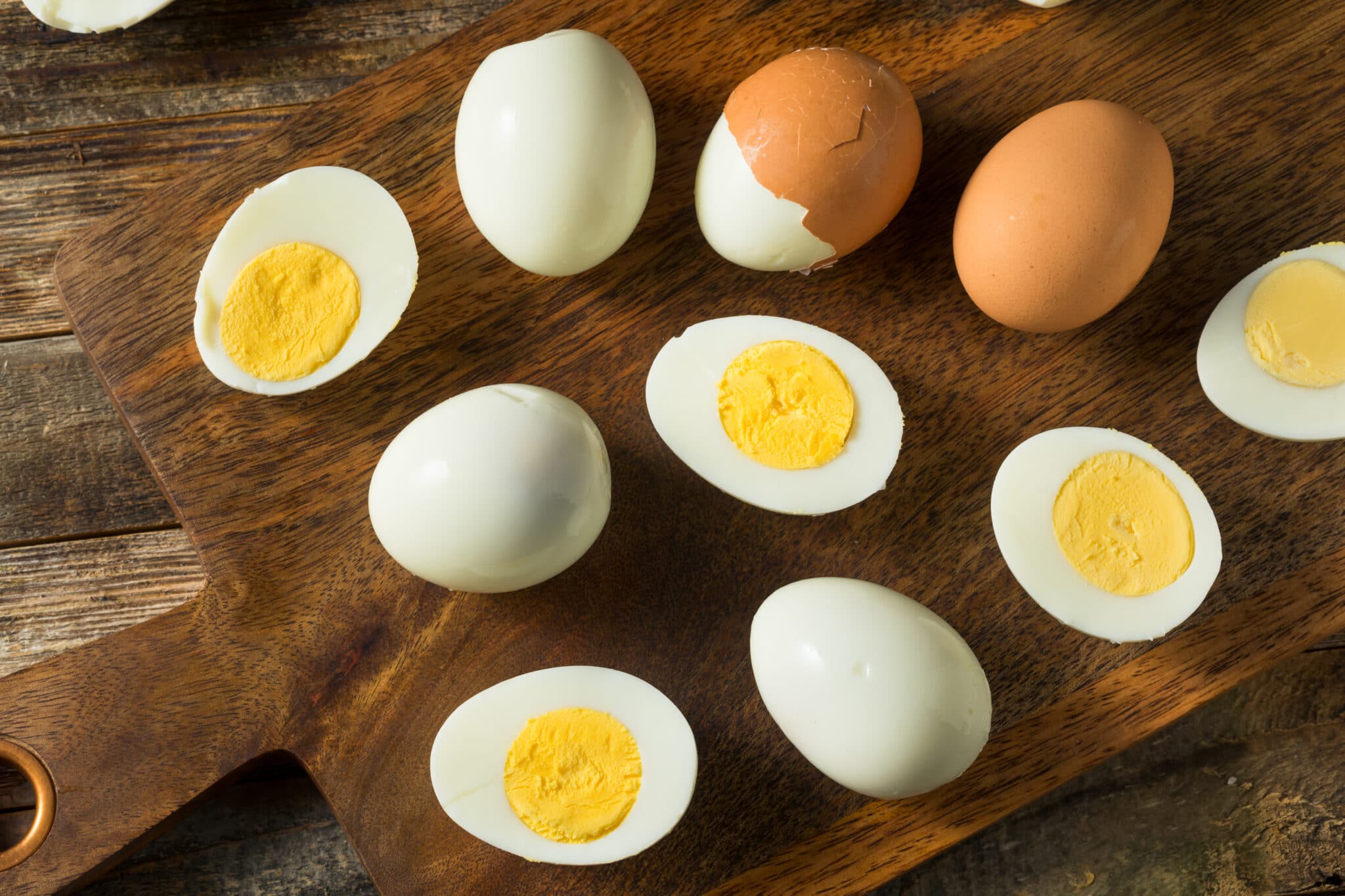 Air Fryer Hard Boiled Eggs on a cutting board