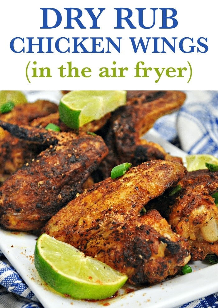 Pinterest graphic of Air Fryer Dry Rub Chicken Wings with two images