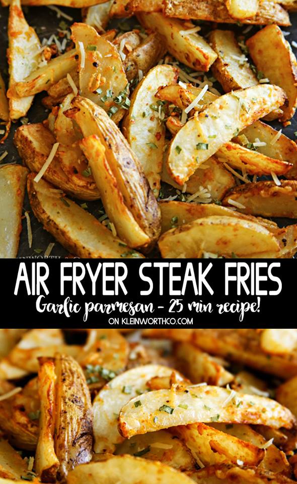 Pinterest graphic of air fryer steak fries with parmesan