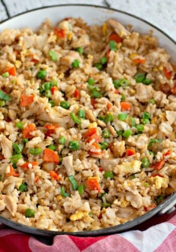 chicken fried rice in a pan