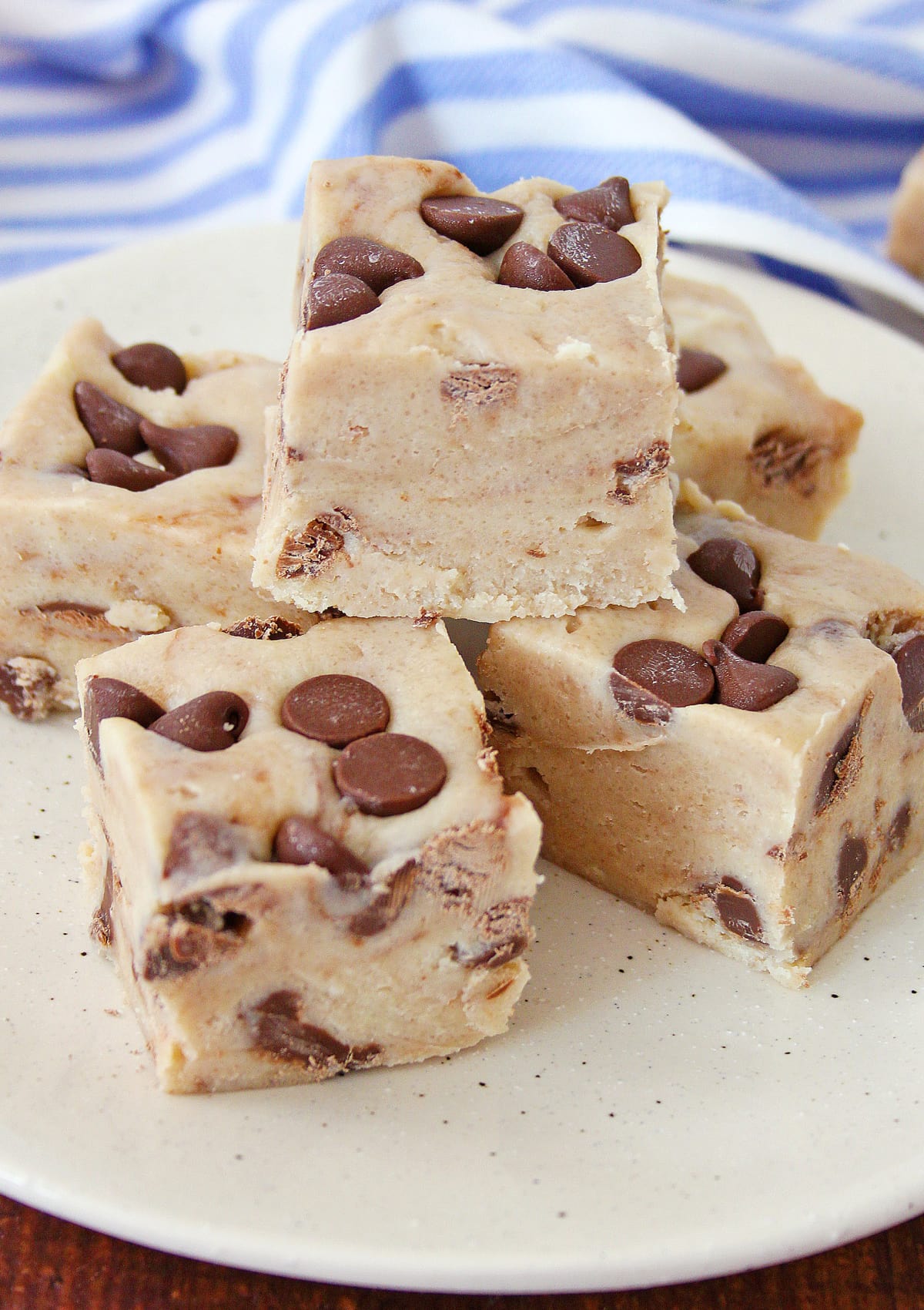 Cookie Dough Fudge stacked on a plate