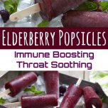 Elderberry Popsicles on a tray of ice cubes.