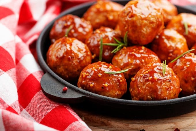 Baked Chicken Meatballs with a Sweet and Spicy Glaze