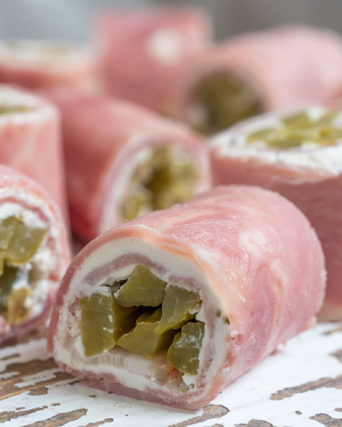 Ham and Pickle Roll ups side view
