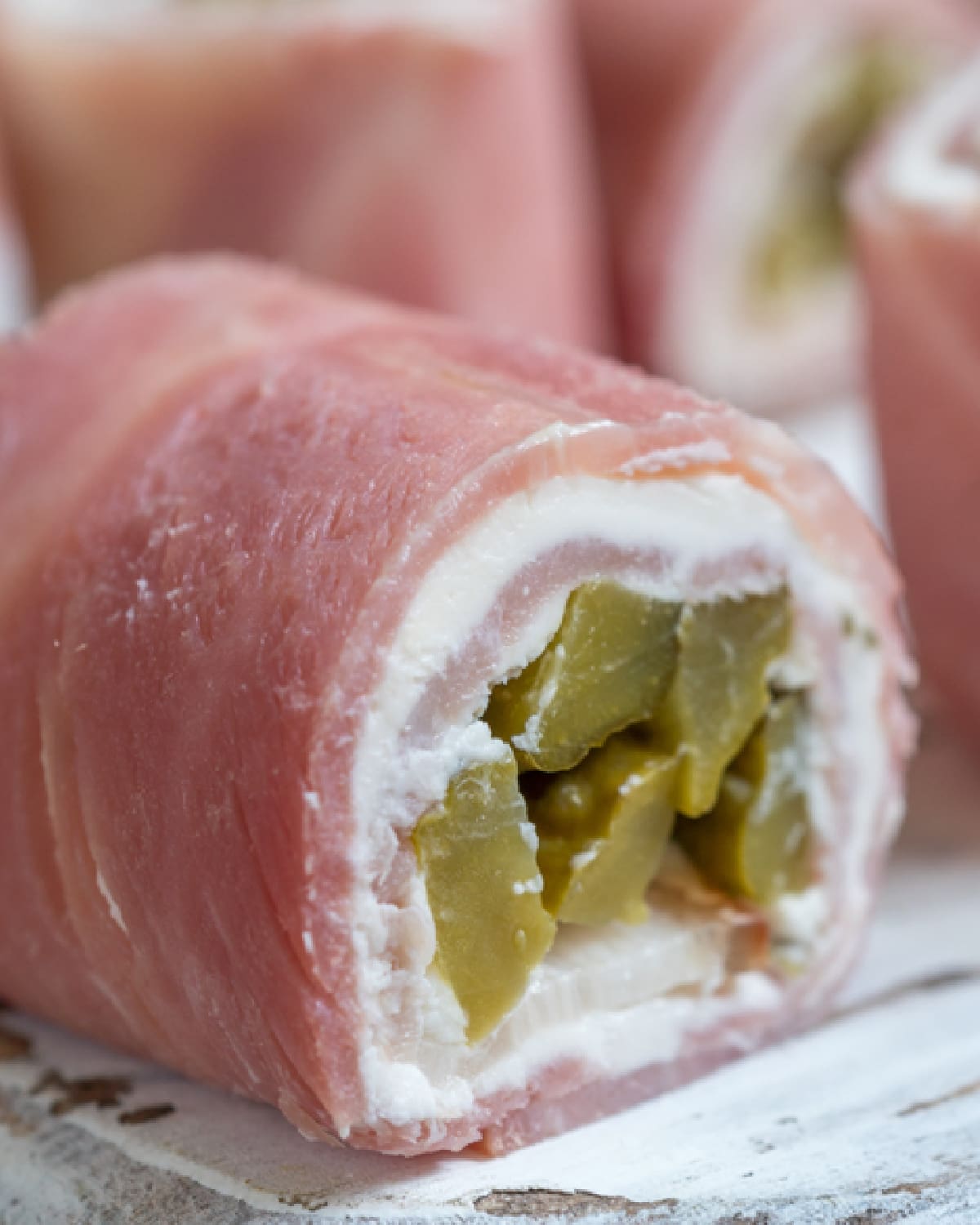 Ham and Pickle Roll ups close up