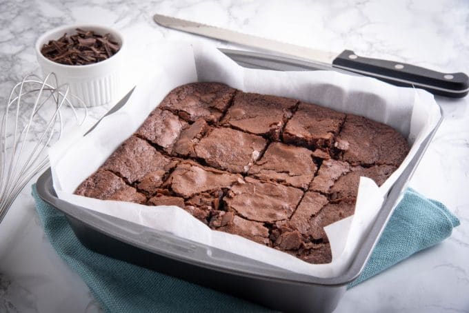 Baked Chocolate Brownies in a baking pan