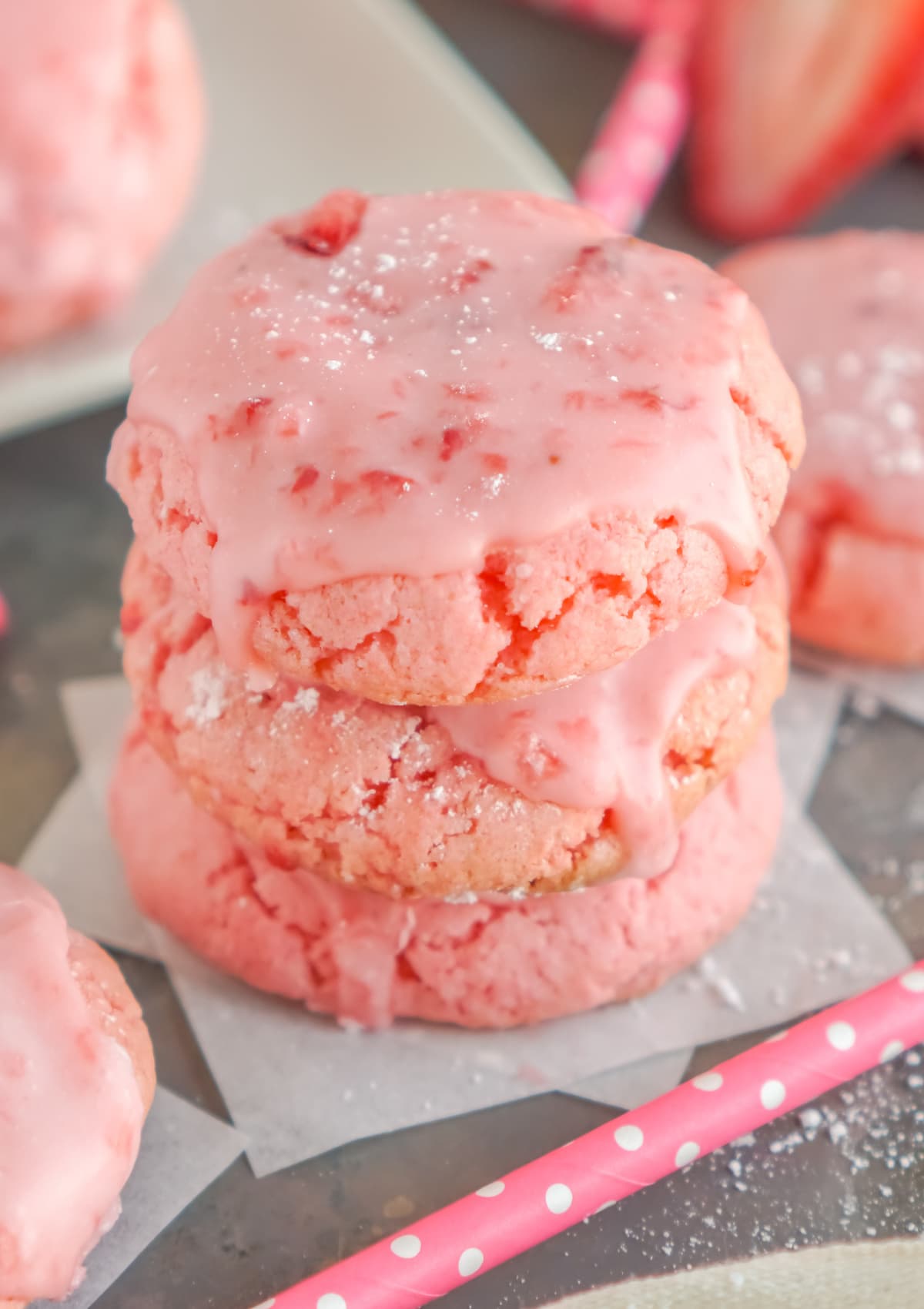stacked strawberry cake mix cookies