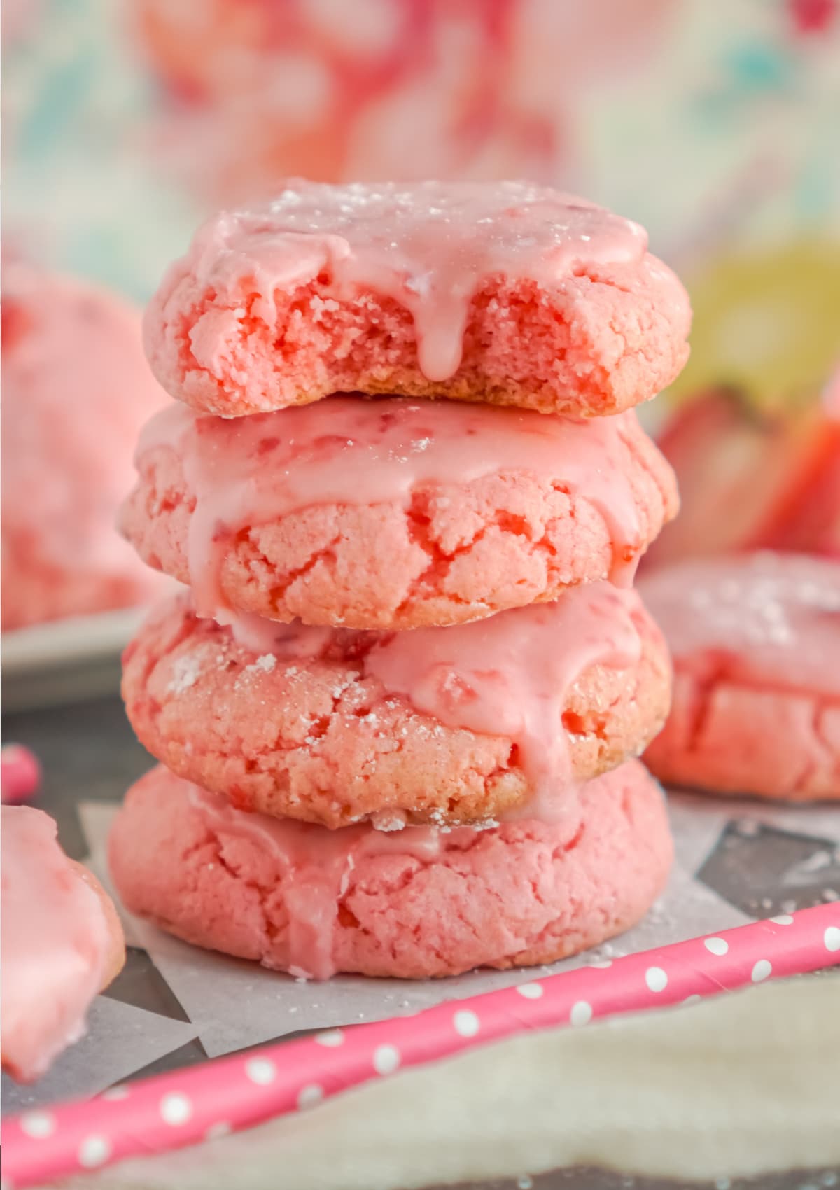 stacked strawberry cake mix cookies