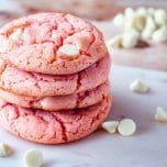 Strawberry White Chocolate Chip Cookies Stacked