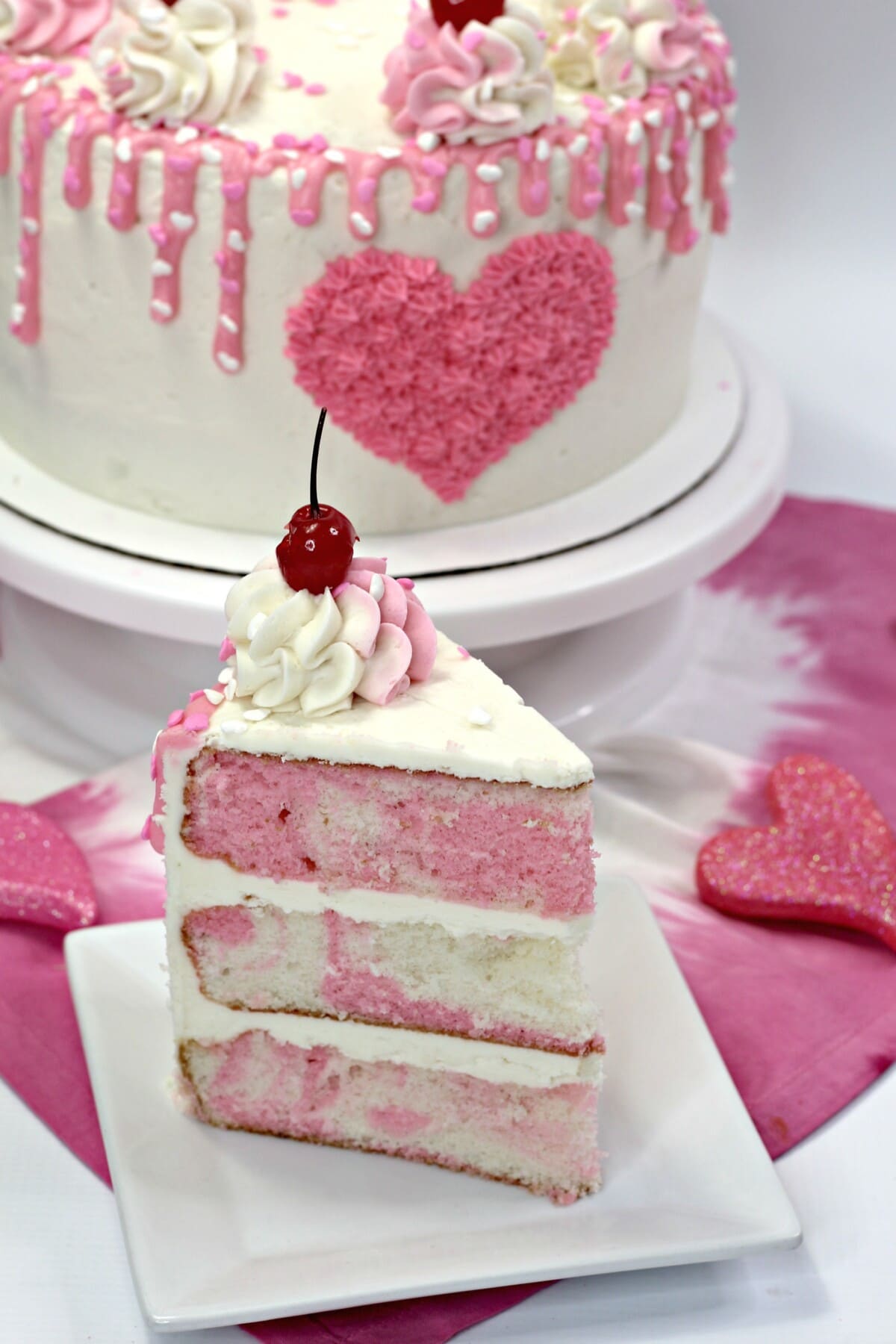 Valentines Day Cake slice on a plate