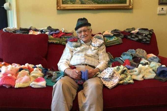 Ed Moseley, of Acworth, Georgia, taught himself to knit so he could donate baby caps to Northside Hospital in Atlanta