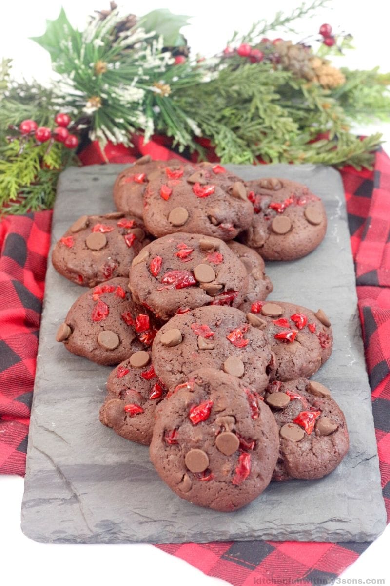 Black Forest Chocolate Cherry Cookies on a gray plate