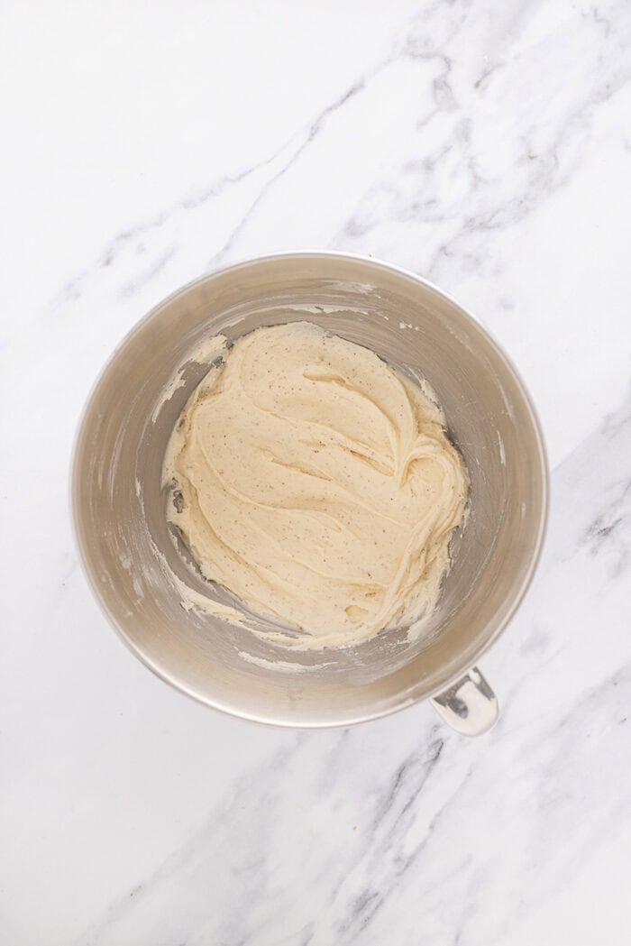Brown butter cream cheese frosting in a bowl