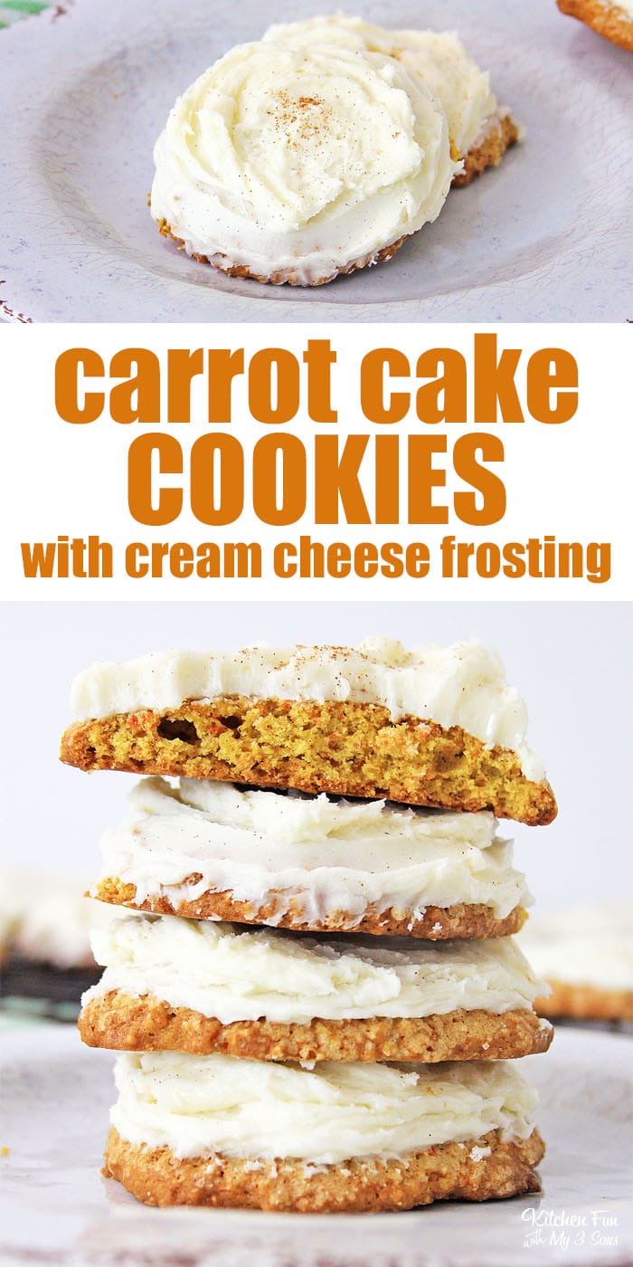 Carrot Cake Cookies are so delicious, and so easy to make. They have all the great flavors of a carrot cake, and they have a tangy cream cheese frosting, which just makes them doubly good. 