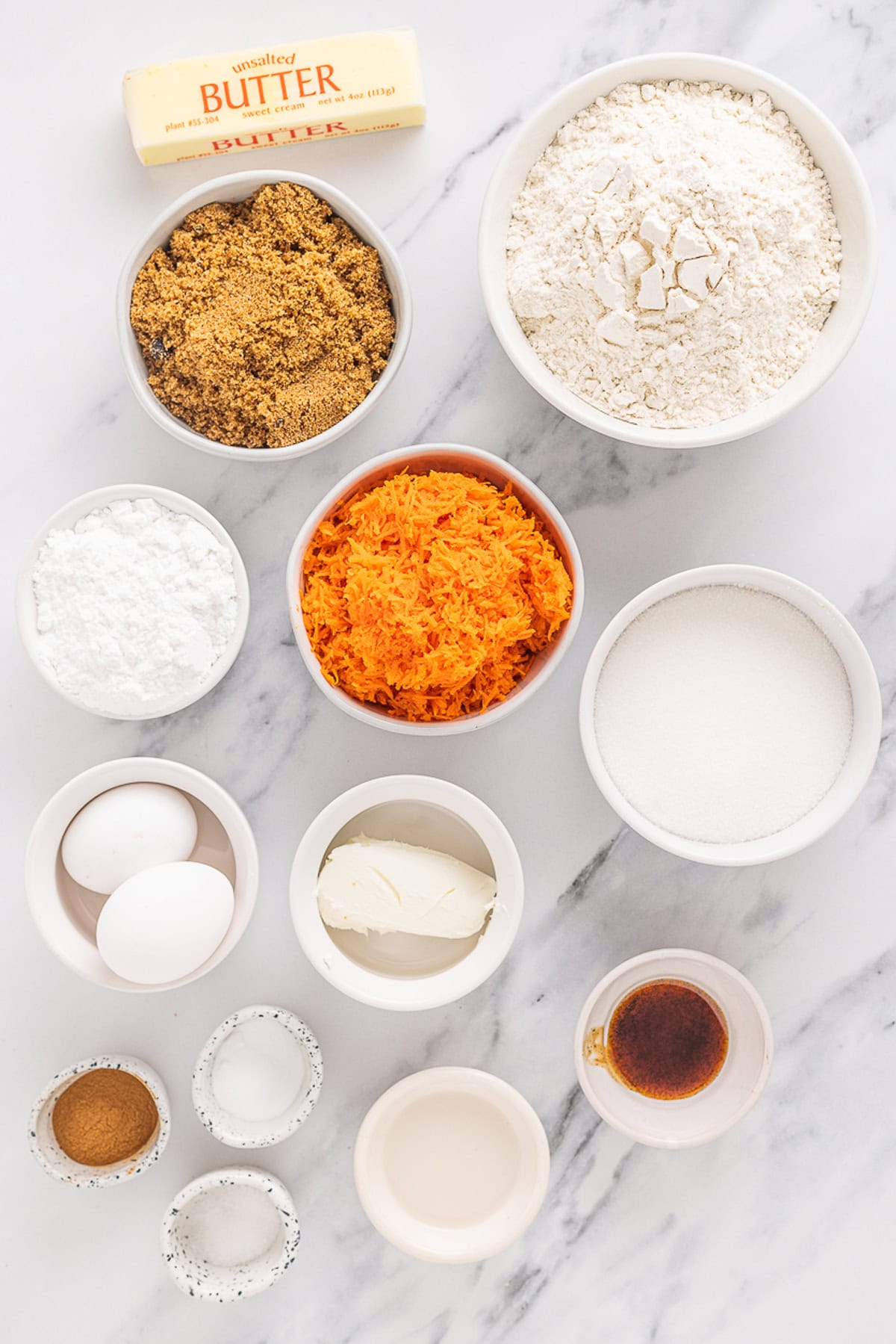 Overhead view of ingredients needed to make carrot cake cookies
