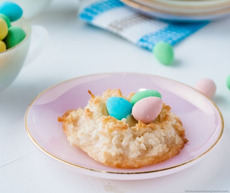 Coconut Macaroons Recipe Easter Birds Nests on a plate