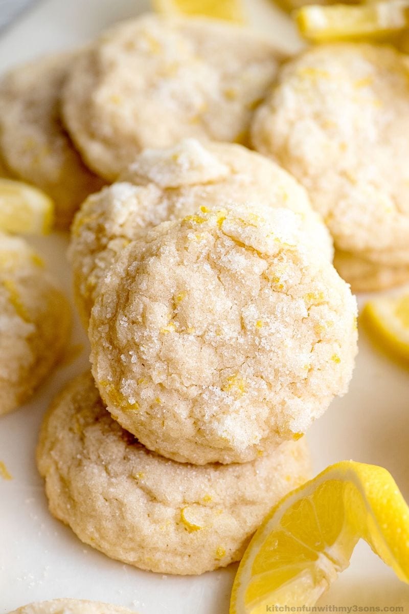 Close up of soft and chewy lemon sugar cookies